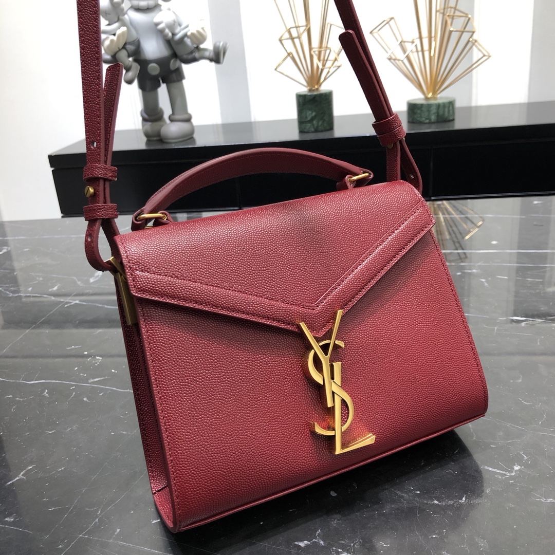 Saint Laurent Cassandera Mini Grained Embossed Leather Calfskin Handbag Shoulder Bag Red 623930